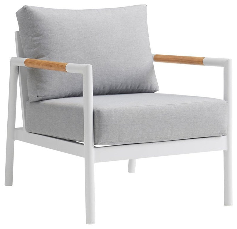 Crown 4-Piece White Aluminum and Teak Outdoor Seating Set