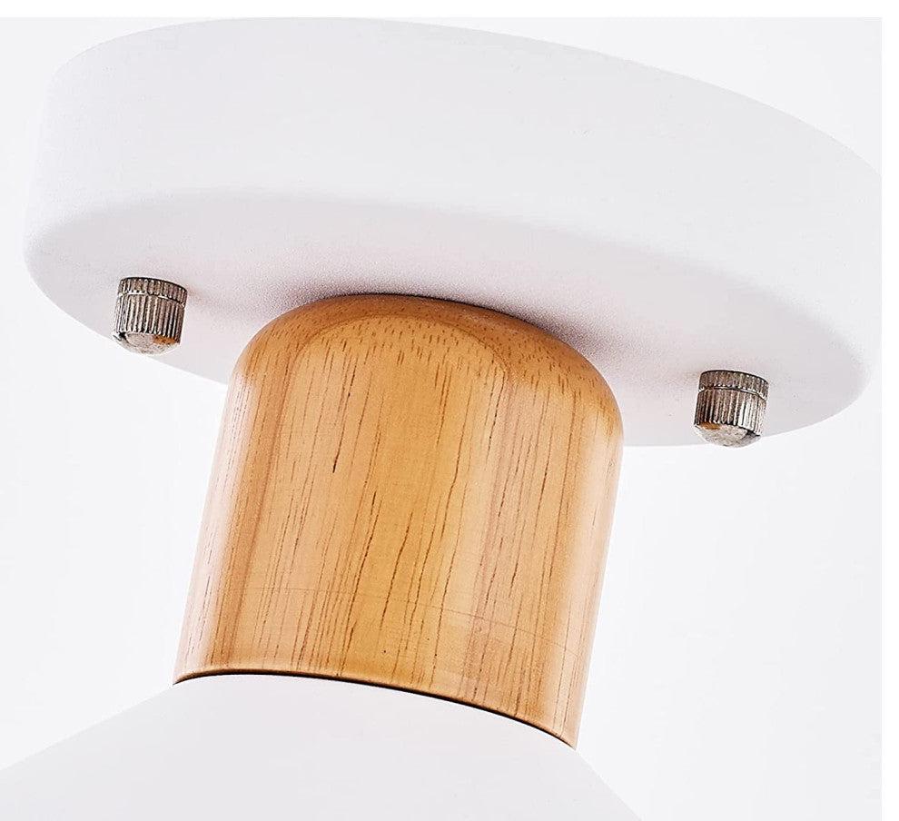 Industrial White Semi Flush Mount Light, Farmhouse, Wood Ceiling Light Fixture