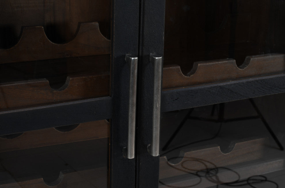 Fernious Tall Wine Cabinet, Dark Gray Finish on Mango Solid Wood