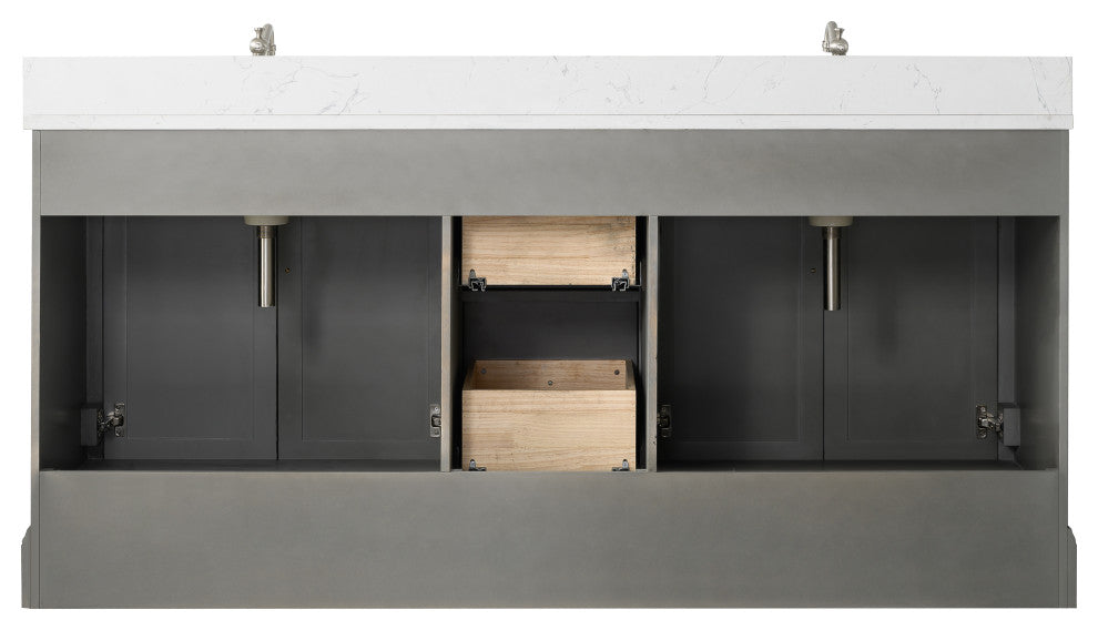 Vanity Art Bathroom Vanity With Sink & Top, Silver Grey, 72" (Double Sink), Engineered Marble