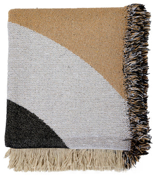 Modern Recycled Cotton Throw Blanket with Print and Fringe, Multicolor