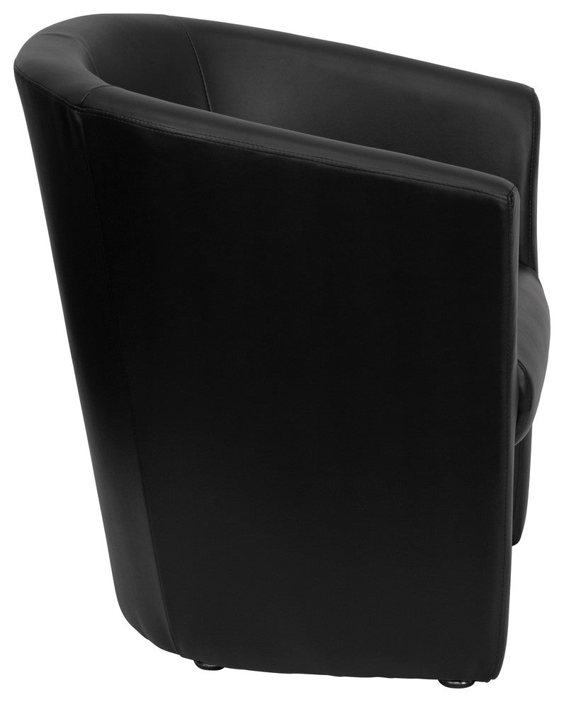Black Leather Barrel-Shaped Guest Chair