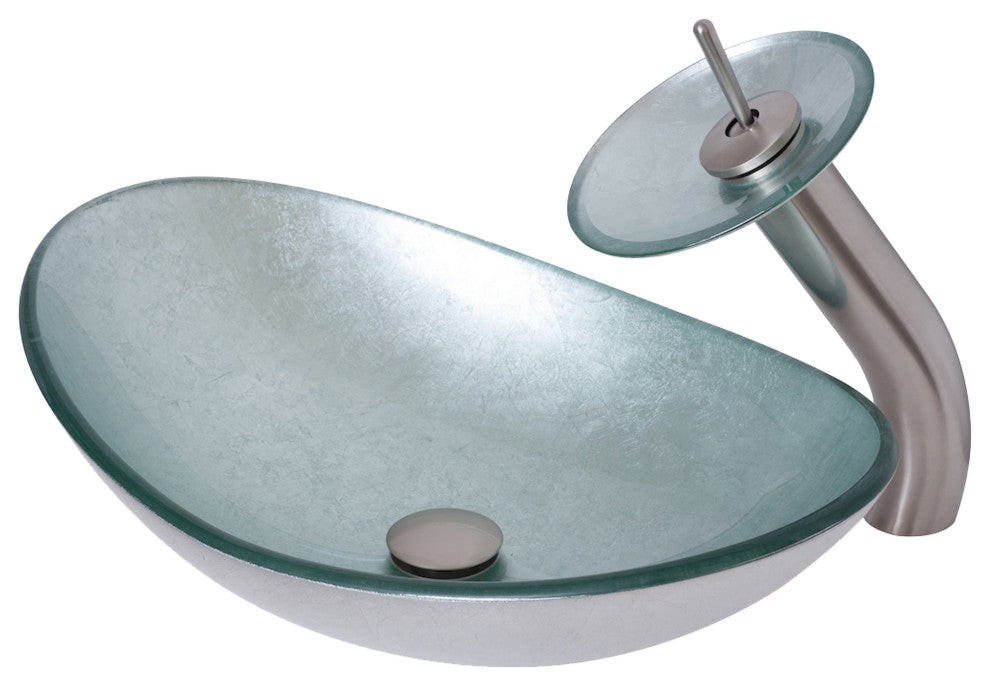 Argento Slipper Silver Foiled Glass Vessel Bath Sink Combo with Faucet and Drain, Brushed Nickel
