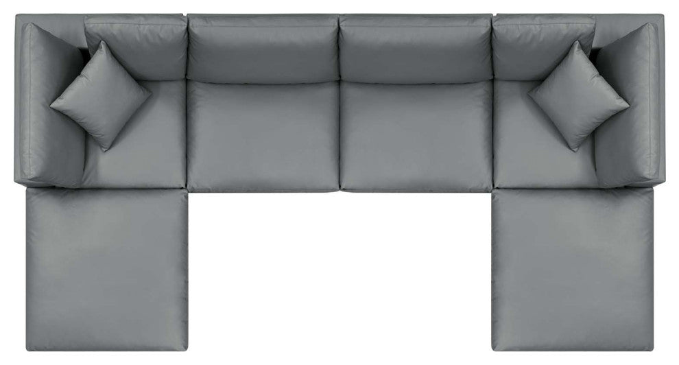 Commix Down Filled Overstuffed Vegan Leather 6-Piece Sectional Sofa - Gray