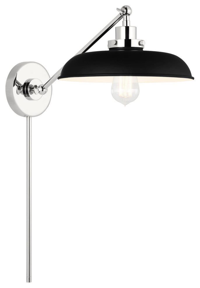 Wellfleet Single Arm Wide Task Sconce, Midnight Black and Polished Nickel