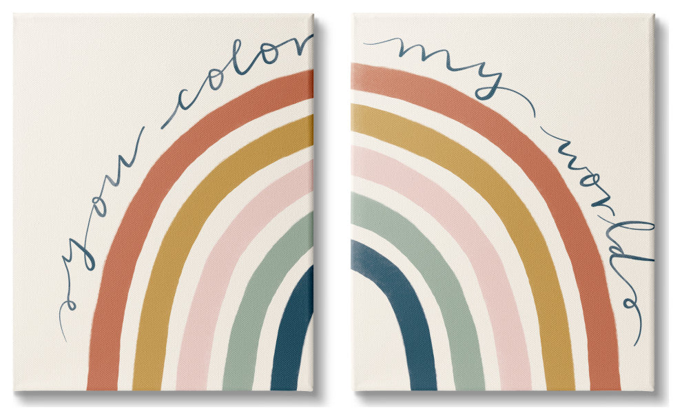 You Color My World Rainbow Script Phrase Design Illustration, 2pc, each 16 x 20