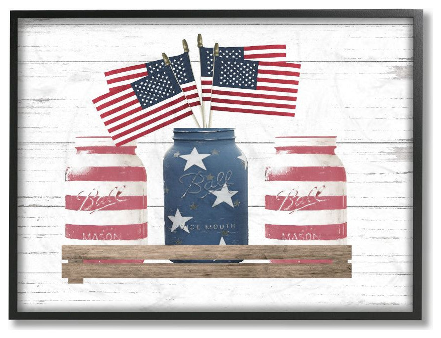 Rustic Patriotic Jars American Pride Flag Design ,1pc, each 16 x 20