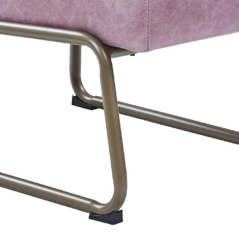 Benzara BM275479 Grain Leather Accent Chair, Metal Frame, Tufted Channel, Purple