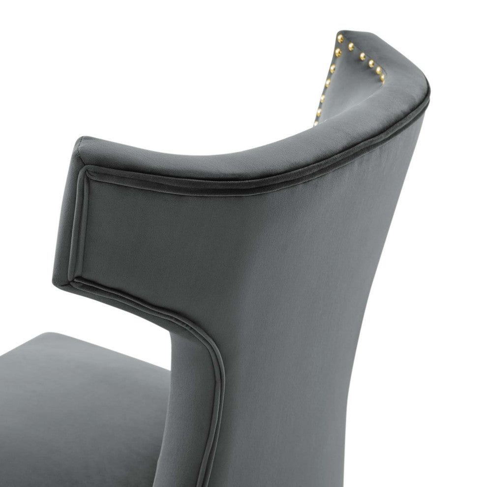 Dining Chair, Nailhead, Set of 2, Gray, Velvet, Modern, Bistro Hospitality