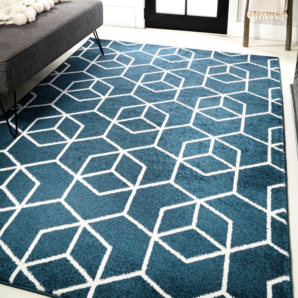 Tumbling Blocks Modern Geometric Navy/White 3'x5' Area Rug