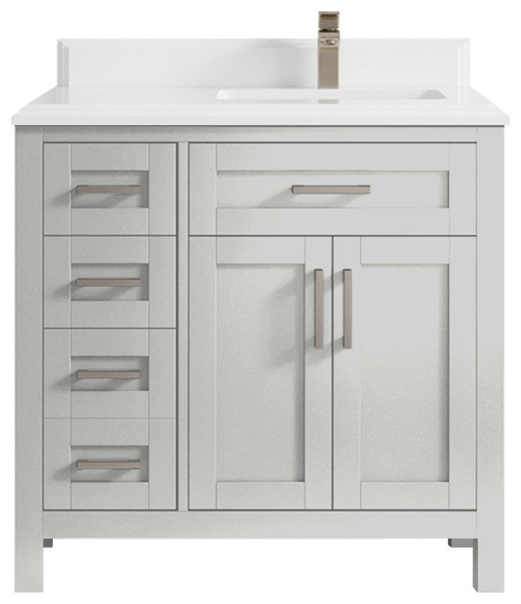 Cambridge 36 Right Offset Bath Vanity in Coventry Gray 1.5" White Quartz