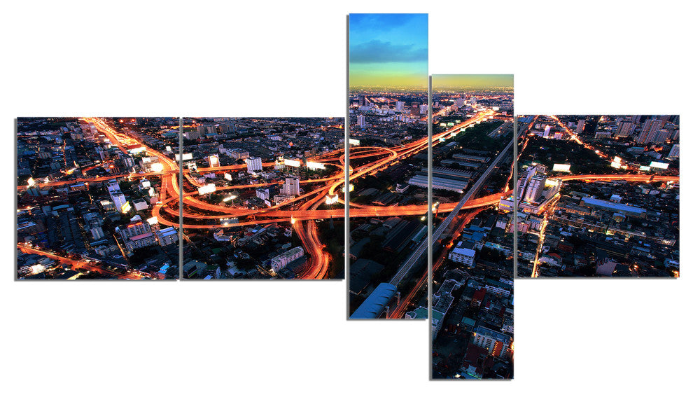 Bangkok Expressway Aerial View, Extra Large Canvas Art Print, 60"x32", 5 panels