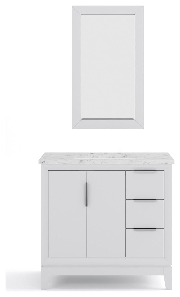 Elizabeth 36" Single Sink Carrara White Marble Vanity, Pure White