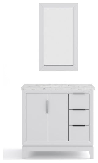 Elizabeth 36" Single Sink Carrara White Marble Vanity, Pure White