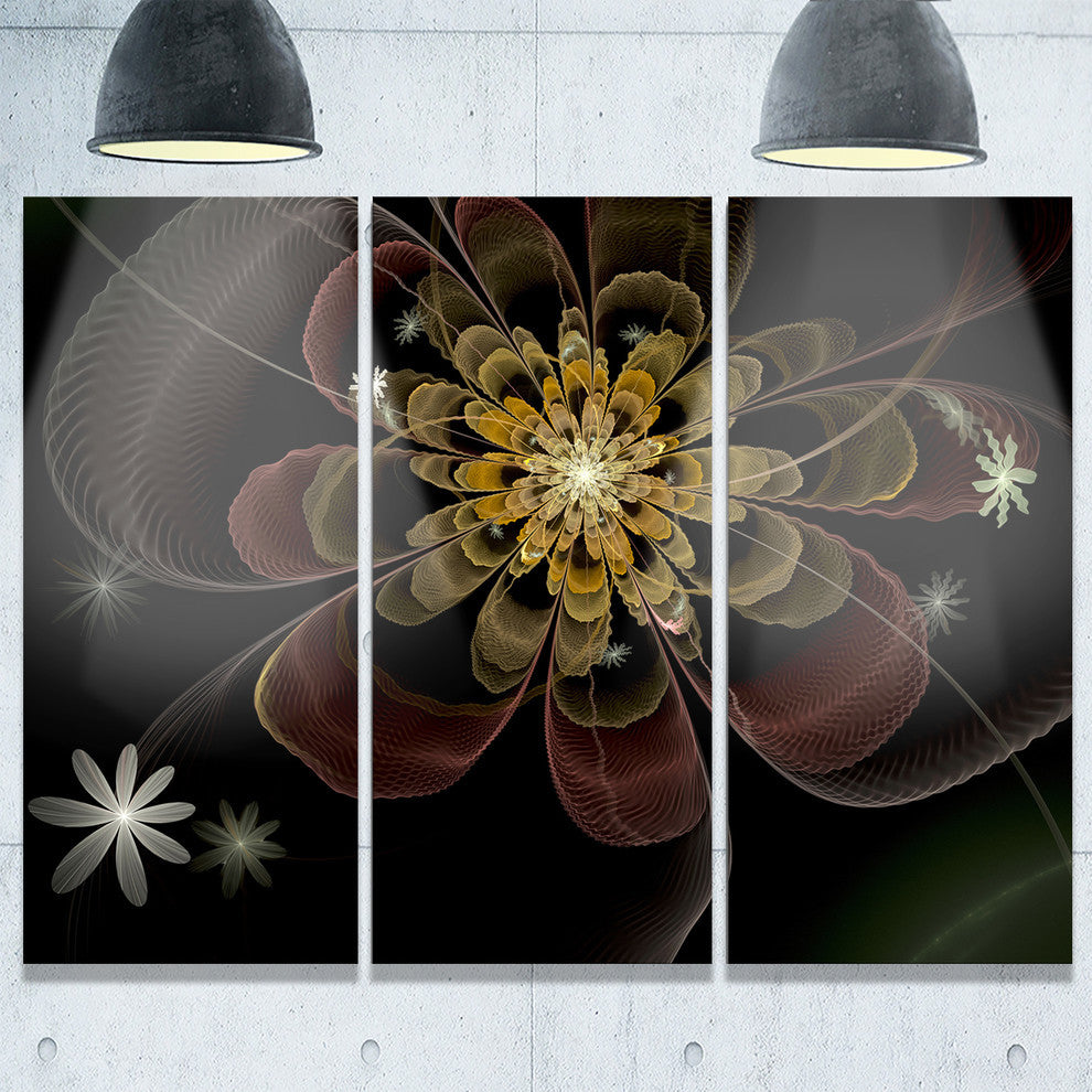 "Brown Fractal Flower With Silver stars" Metal Wall Art, 3 Panels, 36"x28"