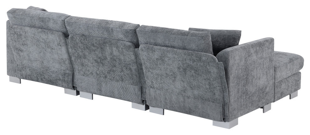 Alice Modern L-Shaped Cloud Chenille Sectional Chaise Sofa With 2 Pillows, Gray