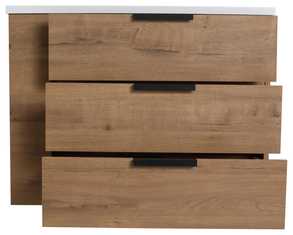 30 Inch Plywood Wall-Mounted Bathroom Vanity With Drawer and Adjustable Shelf