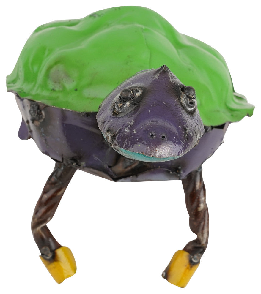 Recycled Handmade Metal Garden Turtle, Green & Brown, Medium