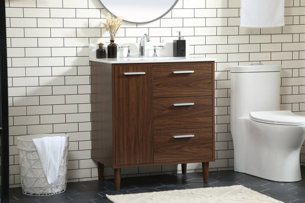 Elegant VF47030MWT-BS 30"Bathroom Vanity, Walnut With Backsplash