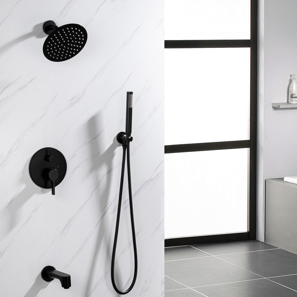 Salamonio Set 8" Matte Black Round Rain Shower and Handheld