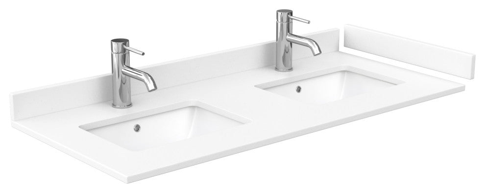 48"DBL Bath Vanity, White, White Cult. Marble Countertop, Sinks, Gold Trim