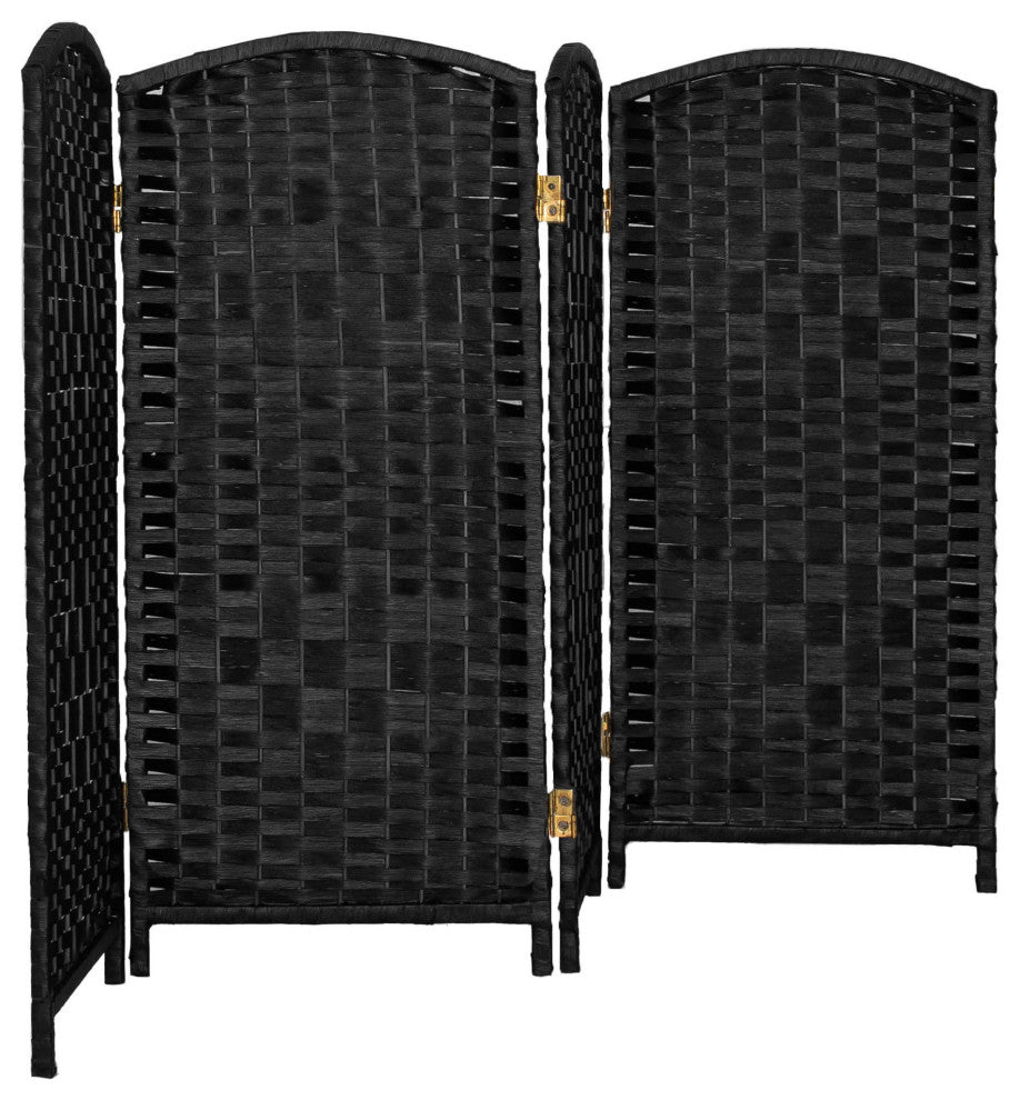 3 ft. Short Diamond Weave Fiber Room Divider Black 4 Panel