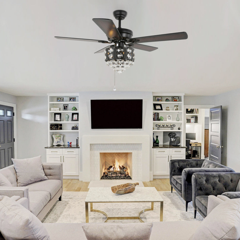 Crystal Ceiling Fan with Remote 5 Blades 52Inch, Black