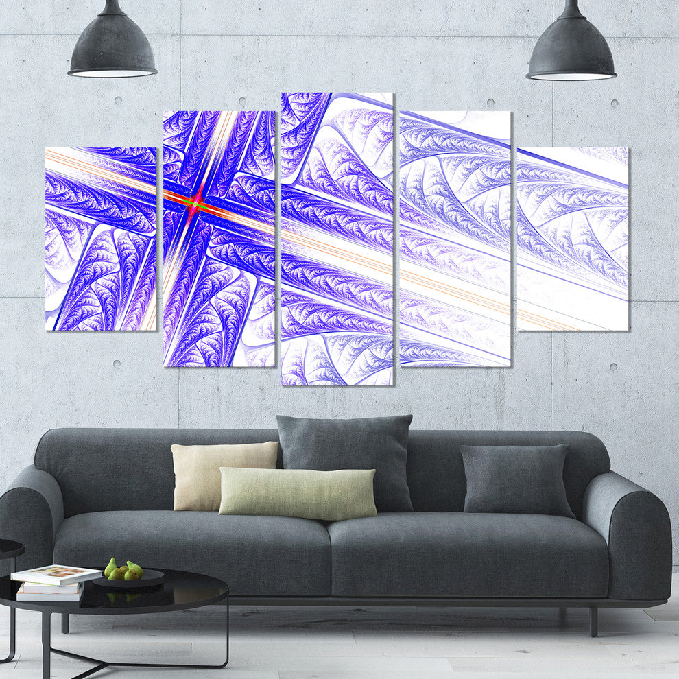Blue Fractal Cross Design, Contemporary Canvas Art Print, 60"x32", 5 Panels