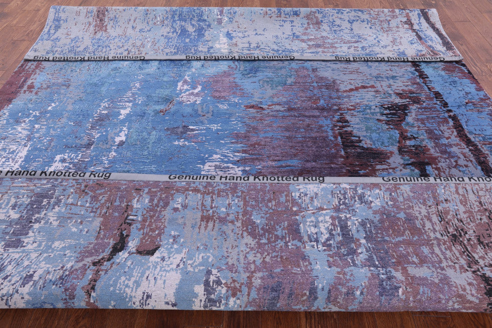 9' 1" X 11' 10" Wool and Silk Abstract Handmade Rug Q8781