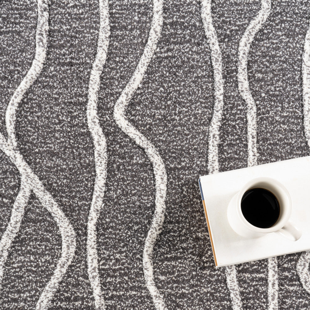 Arvin Olano x RugsUSA Mana Abstract Wool Rug, Grey 2' 6" x 8'