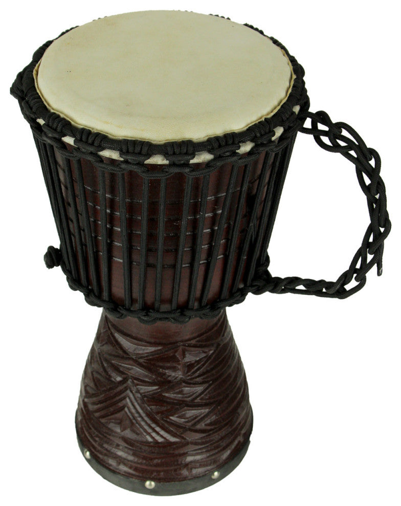 Hand Carved Wood Djembe Hand Drum 16 Inch Tall, Black