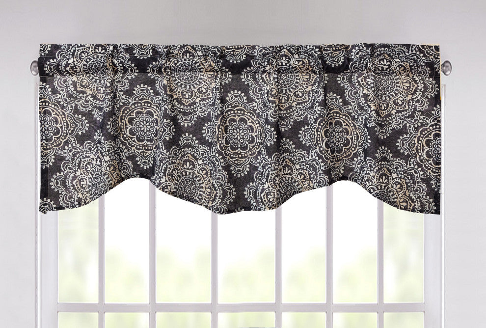 Navy Denim Blue Elegance Medallions Floral Window Curtain Valance - 18" x 52"