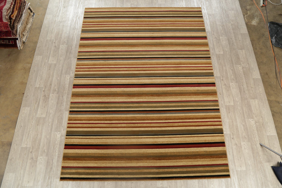 Modern Stripe Carpet Transitional Synthetic Pile Turkish Area Rug, 10'10"x7'10