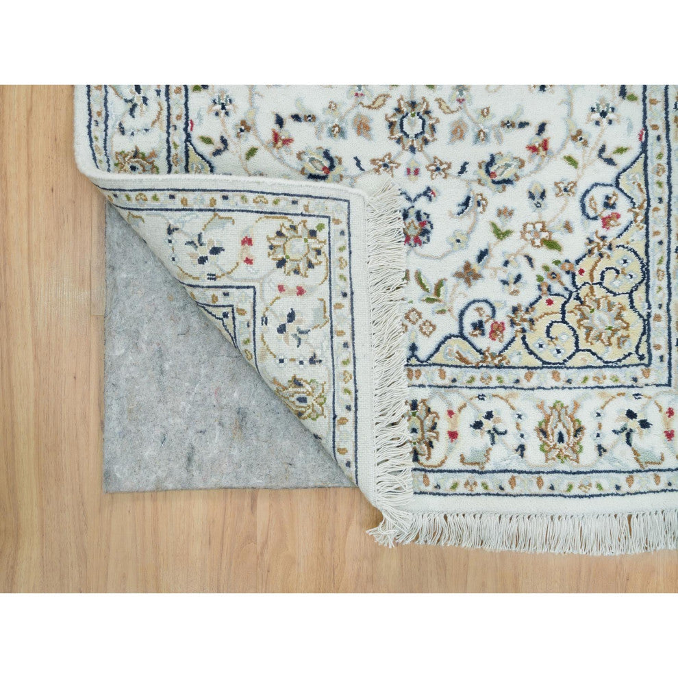 White, Natural Wool, Hand Knotted, Nain Design 250 KPSI Runner Rug, 2'8"x8'4"