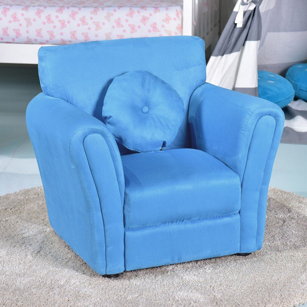 Sturdy Armrest Chair Kids Sofa With Pillow, Blue