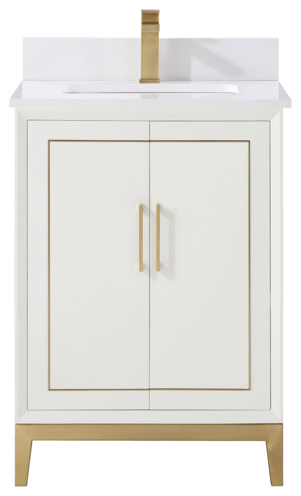 Gracie Bathroom Vanity, Satin White With White Quartz, 24"
