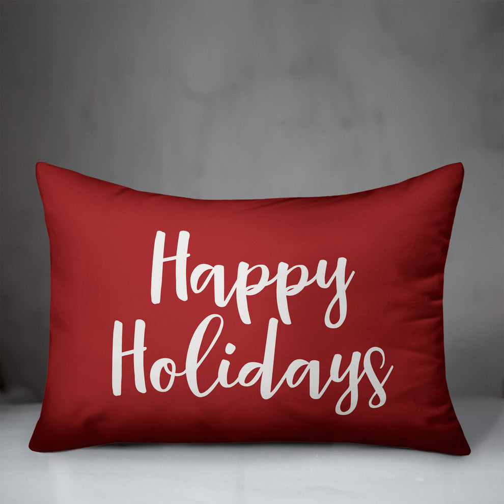 Happy Holidays, Red 14x20 Lumbar Pillow