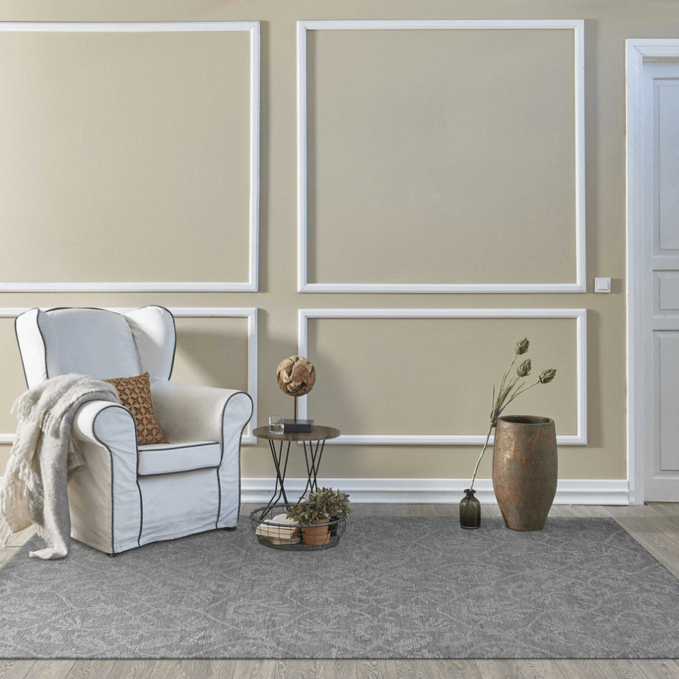 8'X11' Grey Hand Tufted Space Dyed Ogee Indoor Area Rug