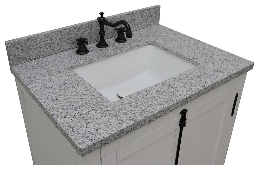 30" Single Vanity, Glacier Ash, Gray Granite Top, Rectangle Sink