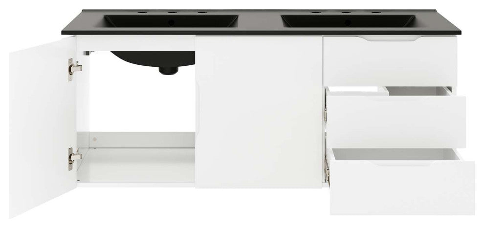Double Sink Vanity Cabinet, Black White, Ceramic, Modern, Hotel Bathroom