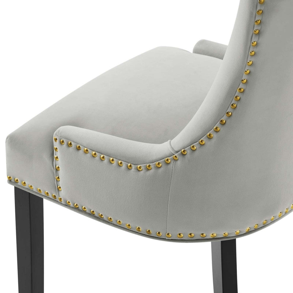 Dining Chair, Nailhead, Set of 2, Gray, Velvet, Modern, Bistro Hospitality