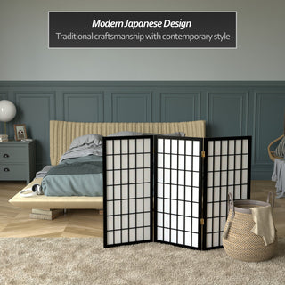 3' Tall Window Pane Shoji Screen, Black, 3 Panels