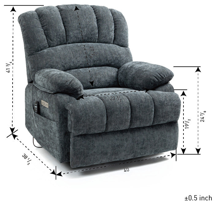 Power Lift Recliner Chair with Massage and Heat Function, 8-Point Vibration, Blue-Gray