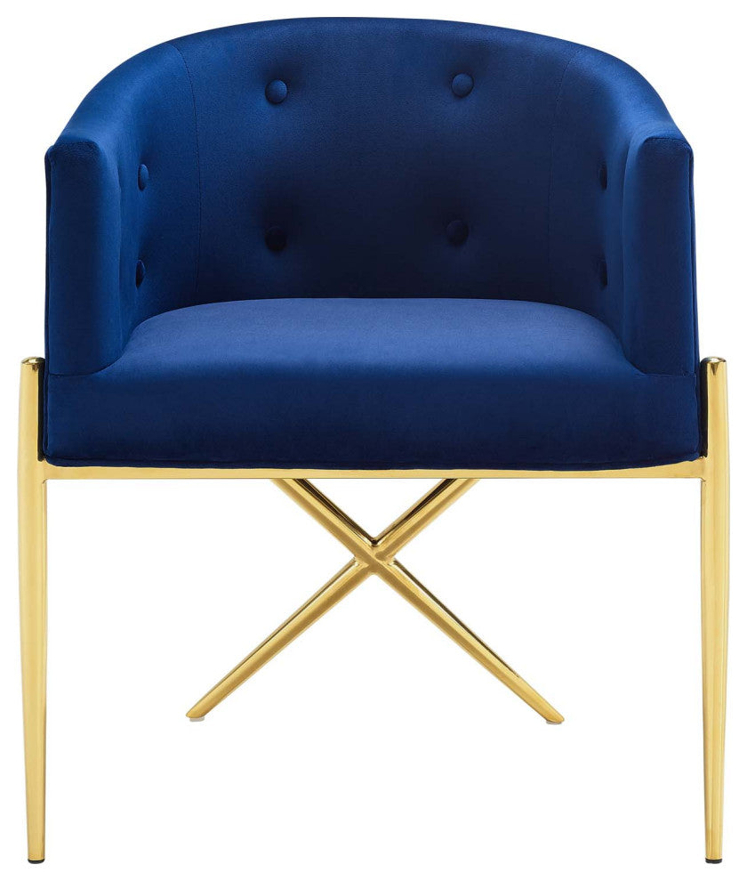 Side Dining Chair, Set of 2, Velvet, Metal, Blue Navy, Modern, Bistro Restaurant