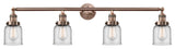 Small Bell 4-Light Bath Fixture, Clear Glass, Antique Copper
