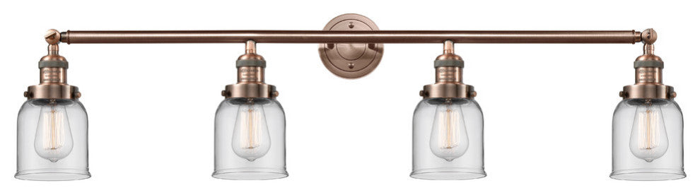 Small Bell 4-Light Bath Fixture, Clear Glass, Antique Copper