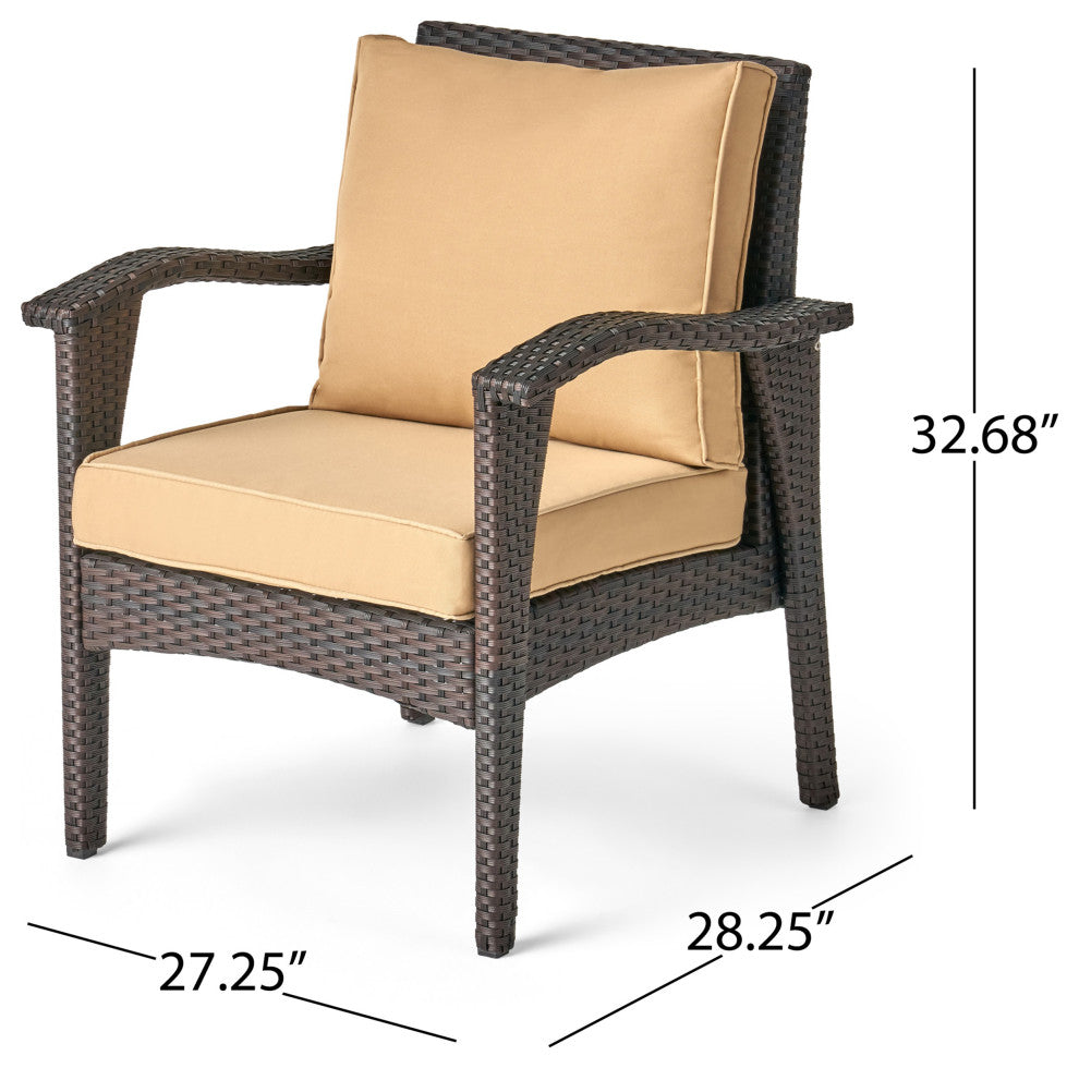GDF Studio Bleecker Outdoor Brown Wicker Club Chair With Cushion, Set of 2, Brown