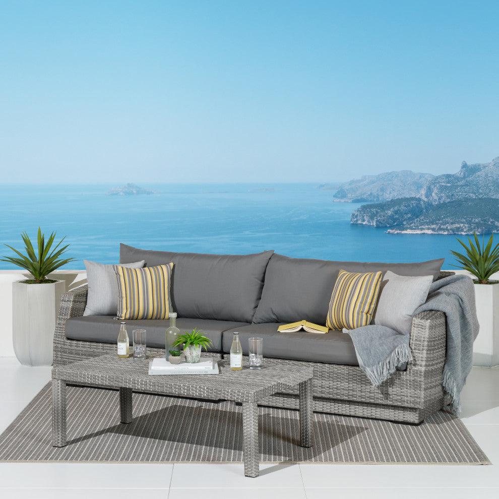 Cannes 2 Piece Sunbrella Outdoor Patio Sofa and Coffee Table Set, Charcoal