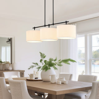 41'' W 3-Light Black Kitchen Island Chandelier With White Drum Shades