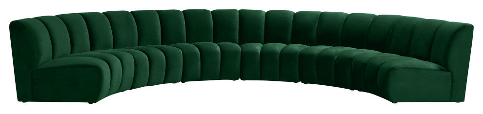 Infinity Channel Tufted Velvet Modular Chair, Green, 6 Piece